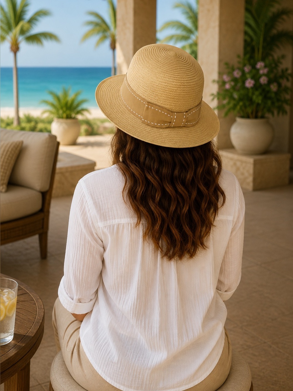Sun N Sand Straw Hat | Tan Wide Brim Woven Fedora | Adjustable Band | One Size